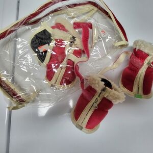 Red and Cream Dog Booties with Shearling Trim
